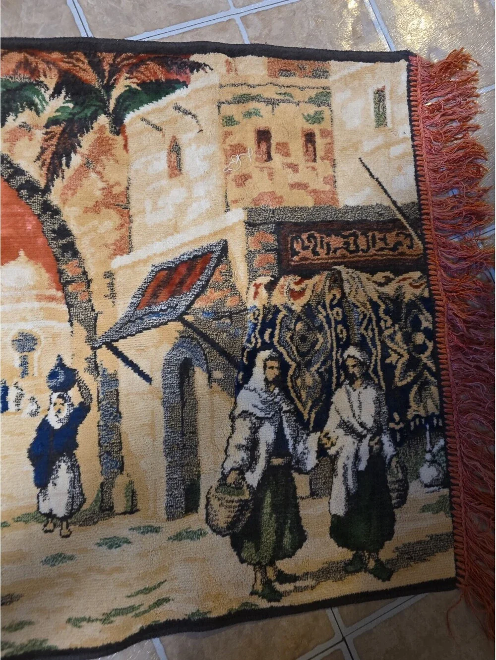 Vintage Middle Eastern Outdoor Market Scene Vibrant Colored Tapestry 22